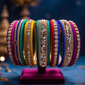 Close-up of colorful silk thread bangles for 2025 bridal trends