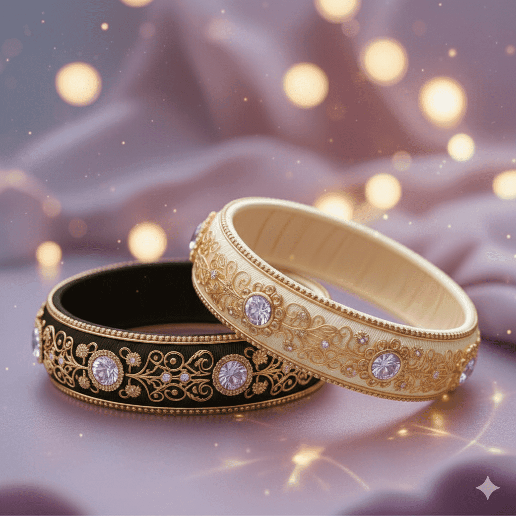 modern black silk thread bangles with gold shade