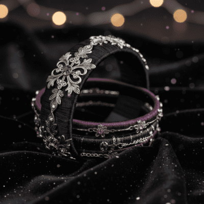 black silk bangles with stones