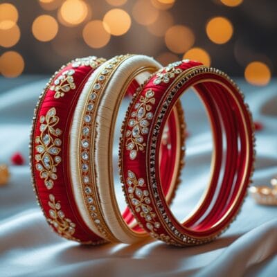 silk thread bangles with gold work for pre wedding ceremony