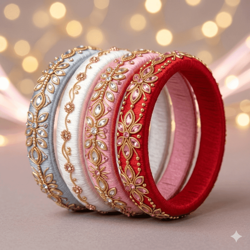 Crystal embedded silk thread bangles for glamorous bridal look