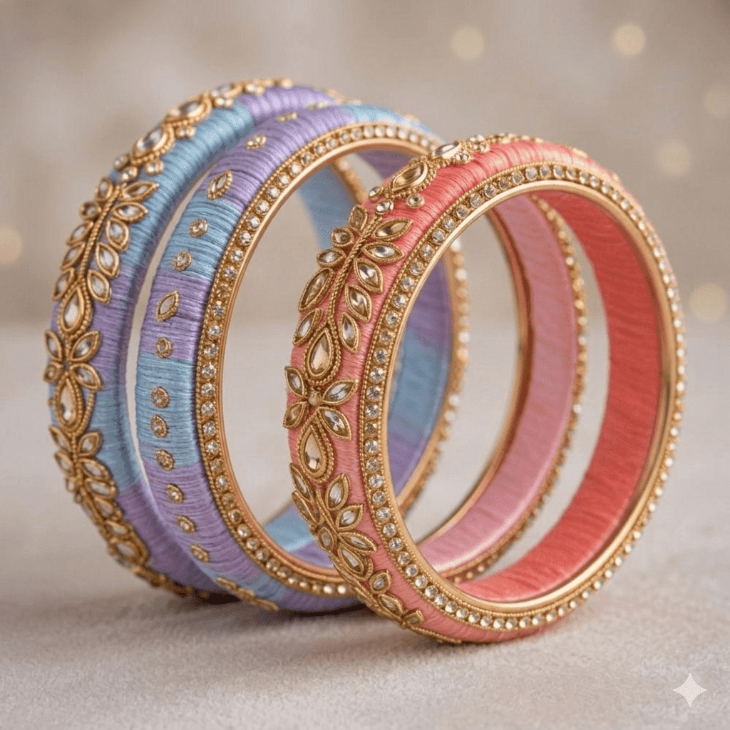 Crystal Bridal Silk Bangles Crystal embellished silk thread bangles for wedding jewelry