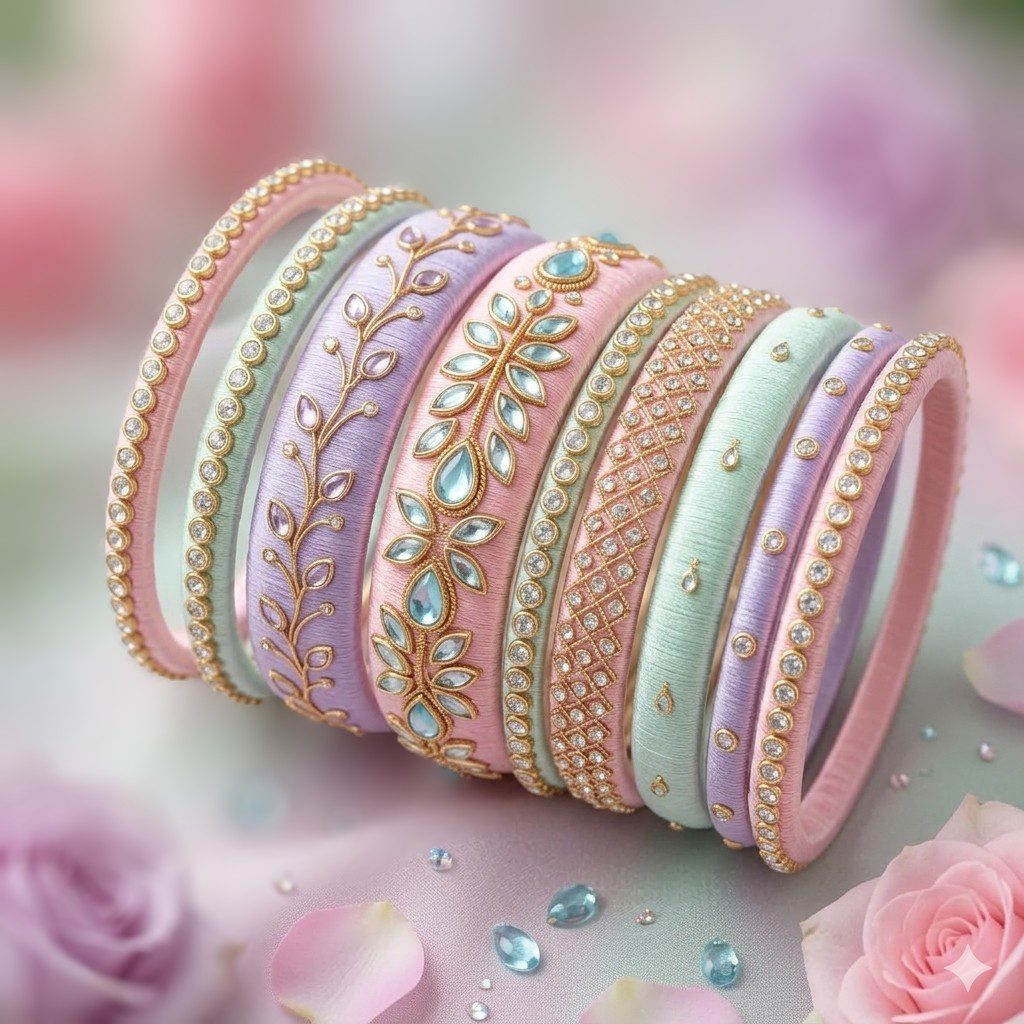 Elegant pastel silk thread bangles designed for modern styling