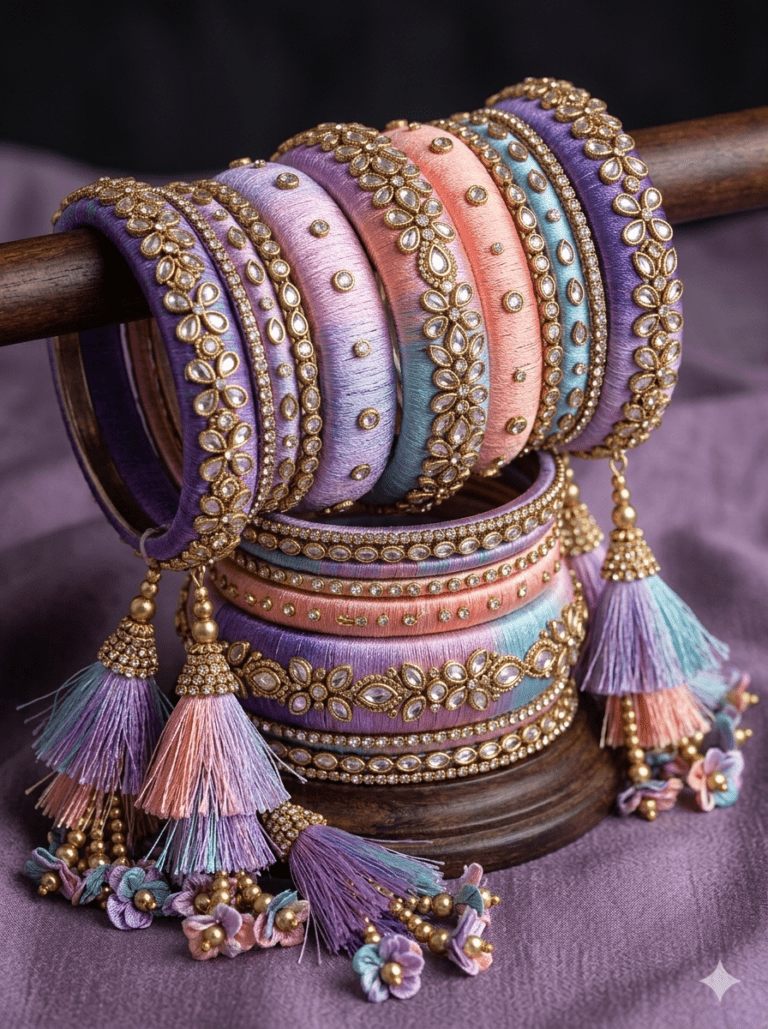 Bridal silk thread bangles set with decorative stones