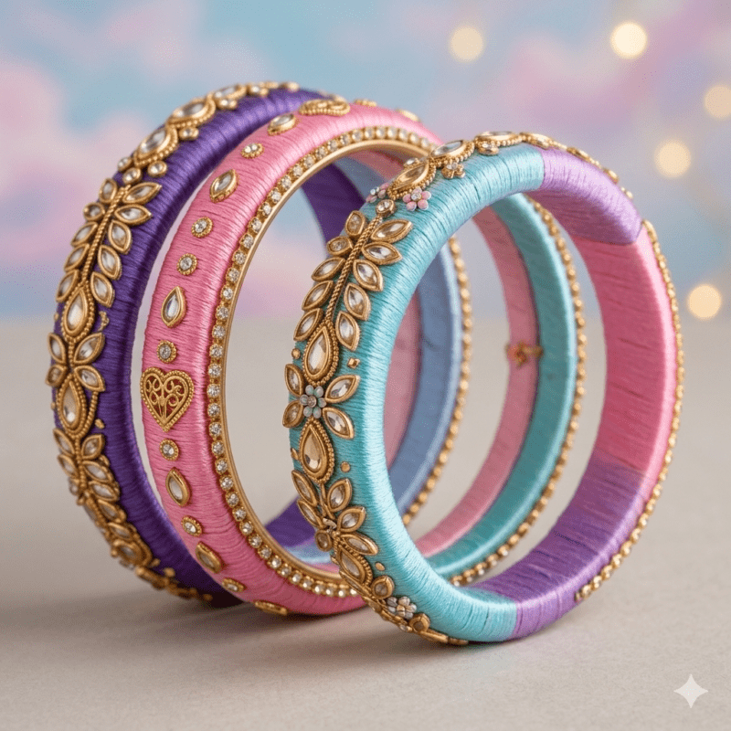 Minimal luxe silk thread bangles decorated with stone