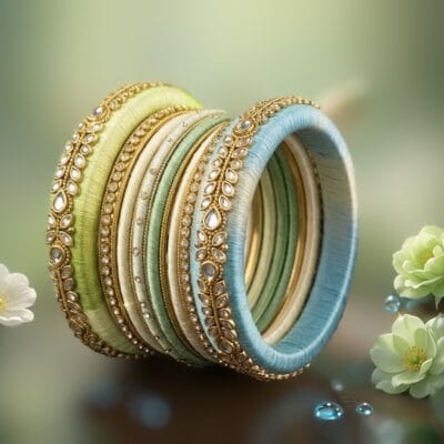 Mehendi pastel silk thread bangles with green tones
