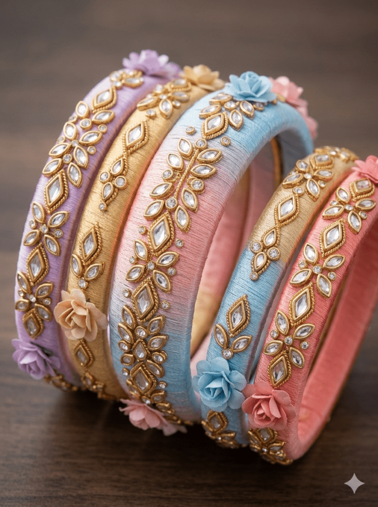 Elegant minimal silk thread bangles with stones