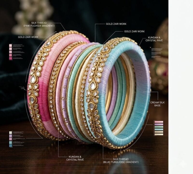 Pastel silk thread bangles 2026 for bridal lehenga styling