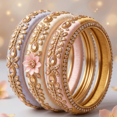 Elegant pastel silk thread bangles for engagement bridal styling