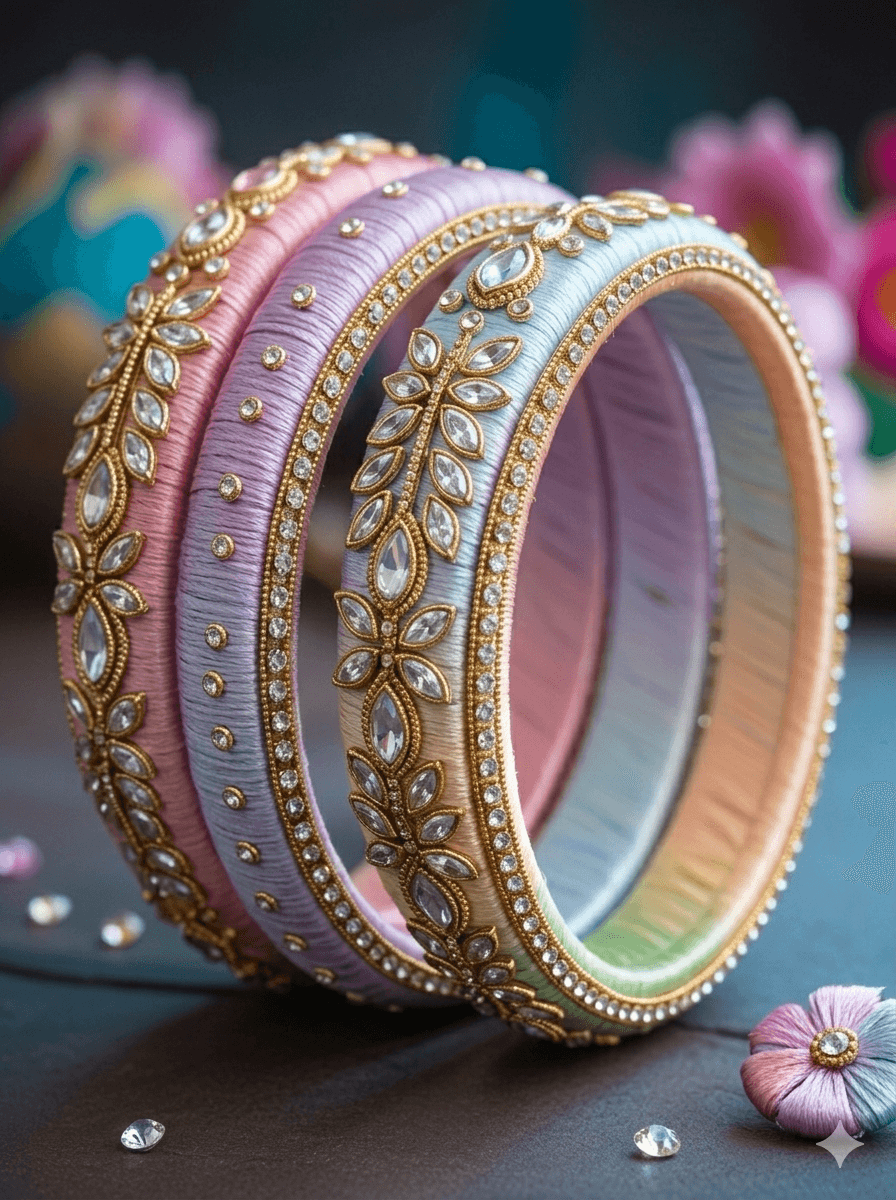 crystal embellished silk thread bangles for Bridal