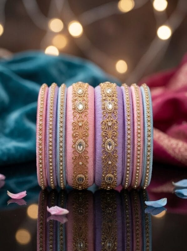 Pastel silk thread bangles 2026 paired with bridal lehenga