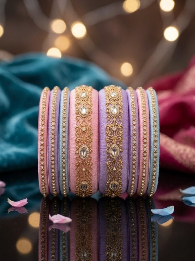 Pastel silk thread bangles 2026 paired with bridal lehenga