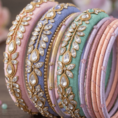 Bridal pink Pastel Kundan Silk Thread Bangles