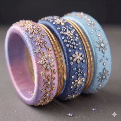 Trending Pastel Kundan Silk Thread Bangles for Pre Wedding function