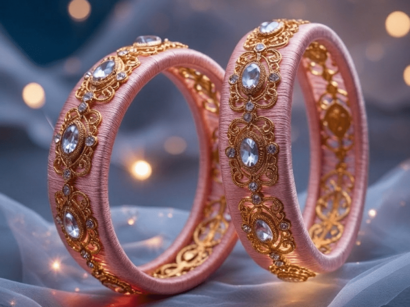 Designer Kundan Silk Thread Bangles for Engagement ceremony outfit styling