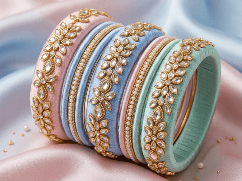 Designer Silk Thread Bangles with Pearl and Stones collection