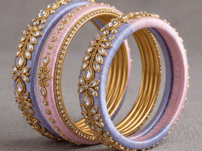 Pastel Dual color silk thread bangles for modern wedding fashion