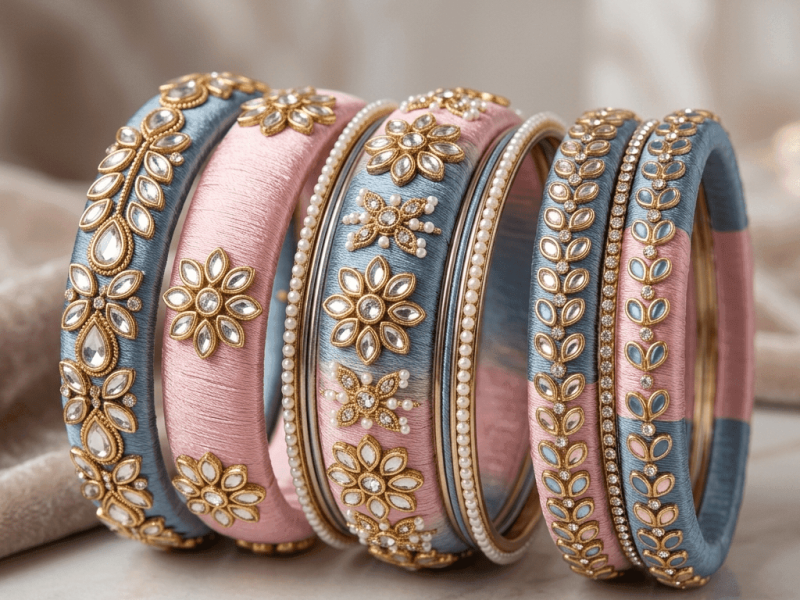 Dual tone silk thread bangles 2026 with coordinated color stacking