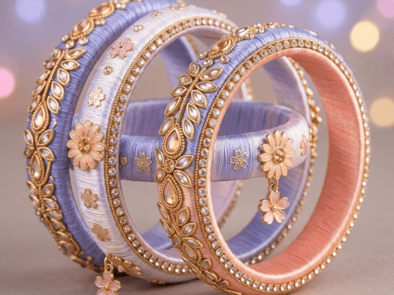 Floral design silk thread bangles perfect for Mehendi bridal fashion