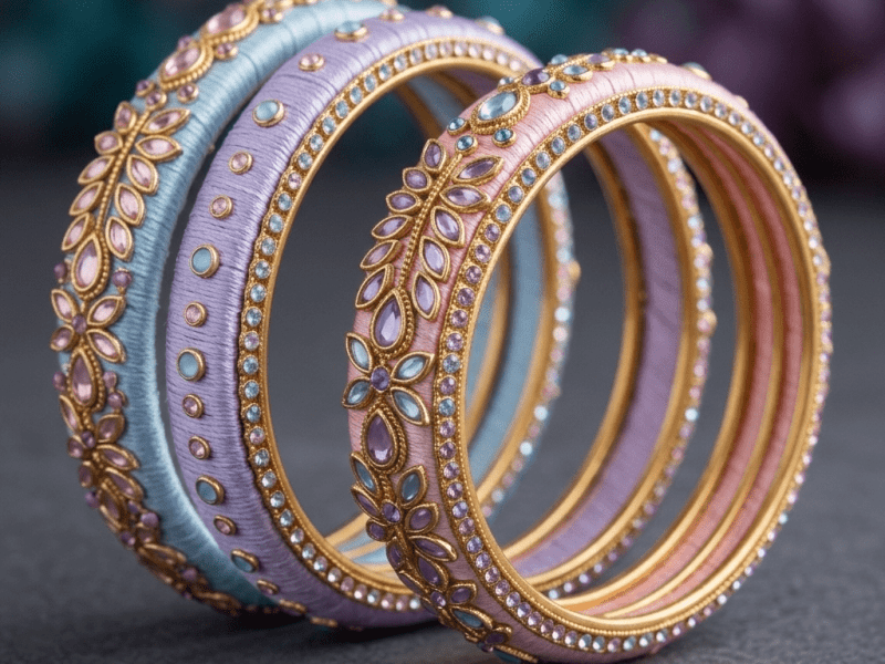 Elegant silk thread bangles for bridal reception outfit styling