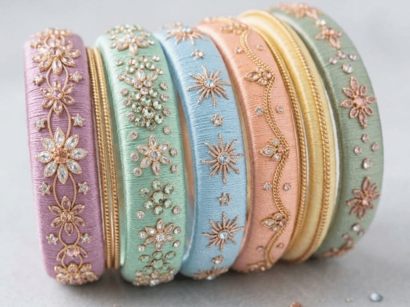 Modern pastel silk thread bangles fashion trend styling