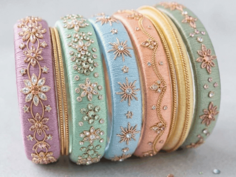 Modern pastel silk thread bangles fashion trend styling