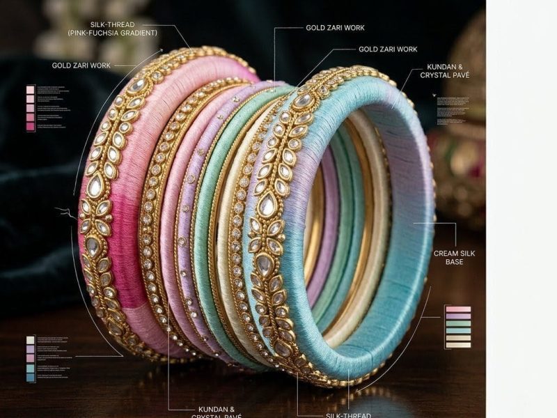 Pastel silk thread bangles 2026 for bridal lehenga styling
