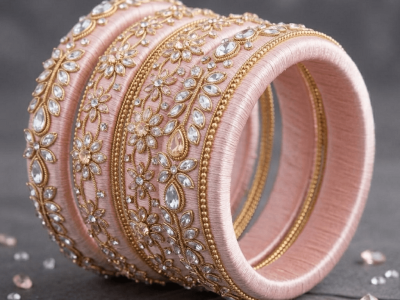 Pastel silk thread bangles collection in soft colours for weddings