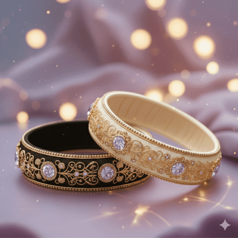 modern black silk thread bangles with gold shade