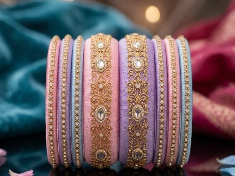 Pastel silk thread bangles 2026 paired with bridal lehenga