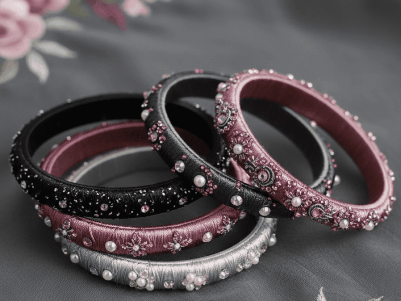 Contemporary silk bangles styled with modern outfit