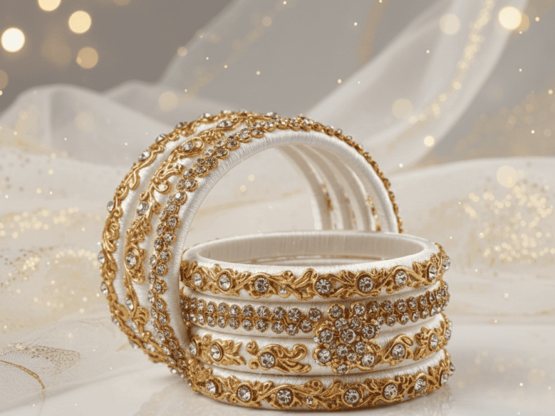 Silk thread bangles sparkling under Sangeet stage lights