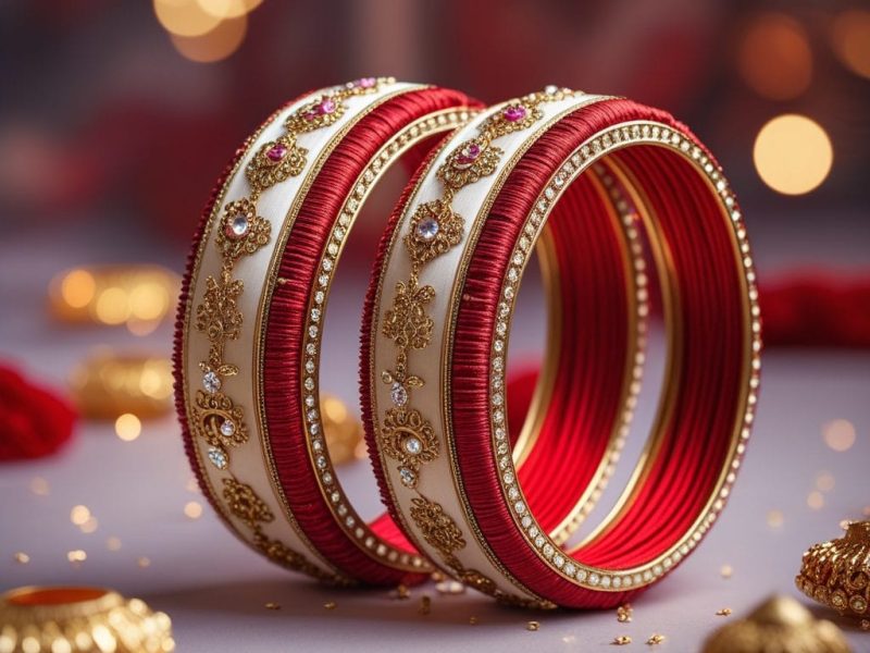 Gold-accented silk bangles for traditional wedding attire
