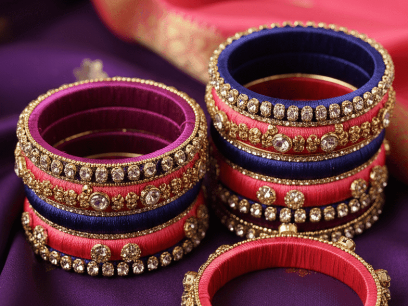 Crystal studded Sangeet silk thread bangles
